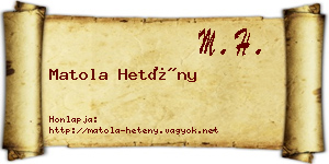 Matola Hetény névjegykártya